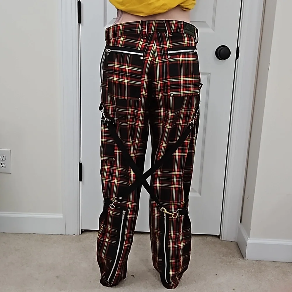Y2K Vtg Bondage Pants Plaid DOGPILE 90s Rare Gwen Stefani unisex Straps - Picture 5 of 14